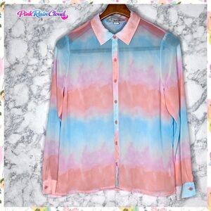 Forever 21 Pastel Ombré Sunset Sheer Button Up Long Sleeve Y2K Blouse Women’s S